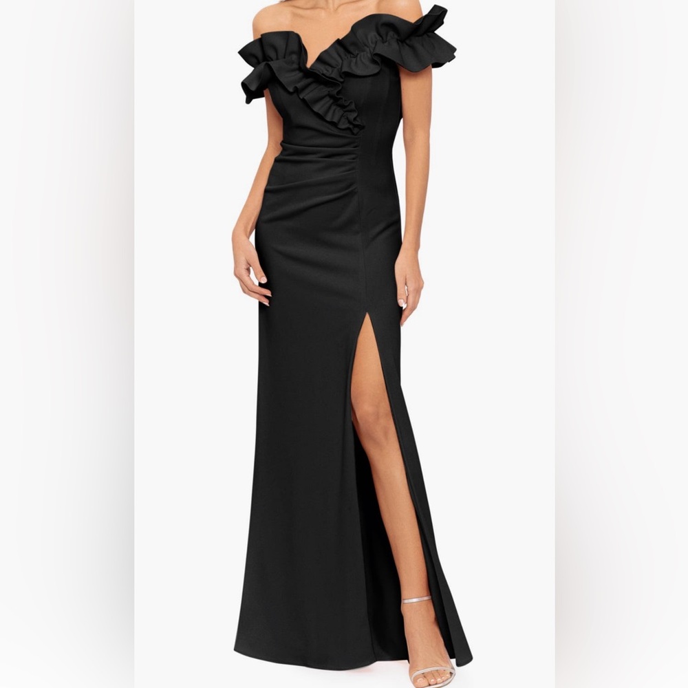 XSCAPE Evenings Ruched Ruffle Gown